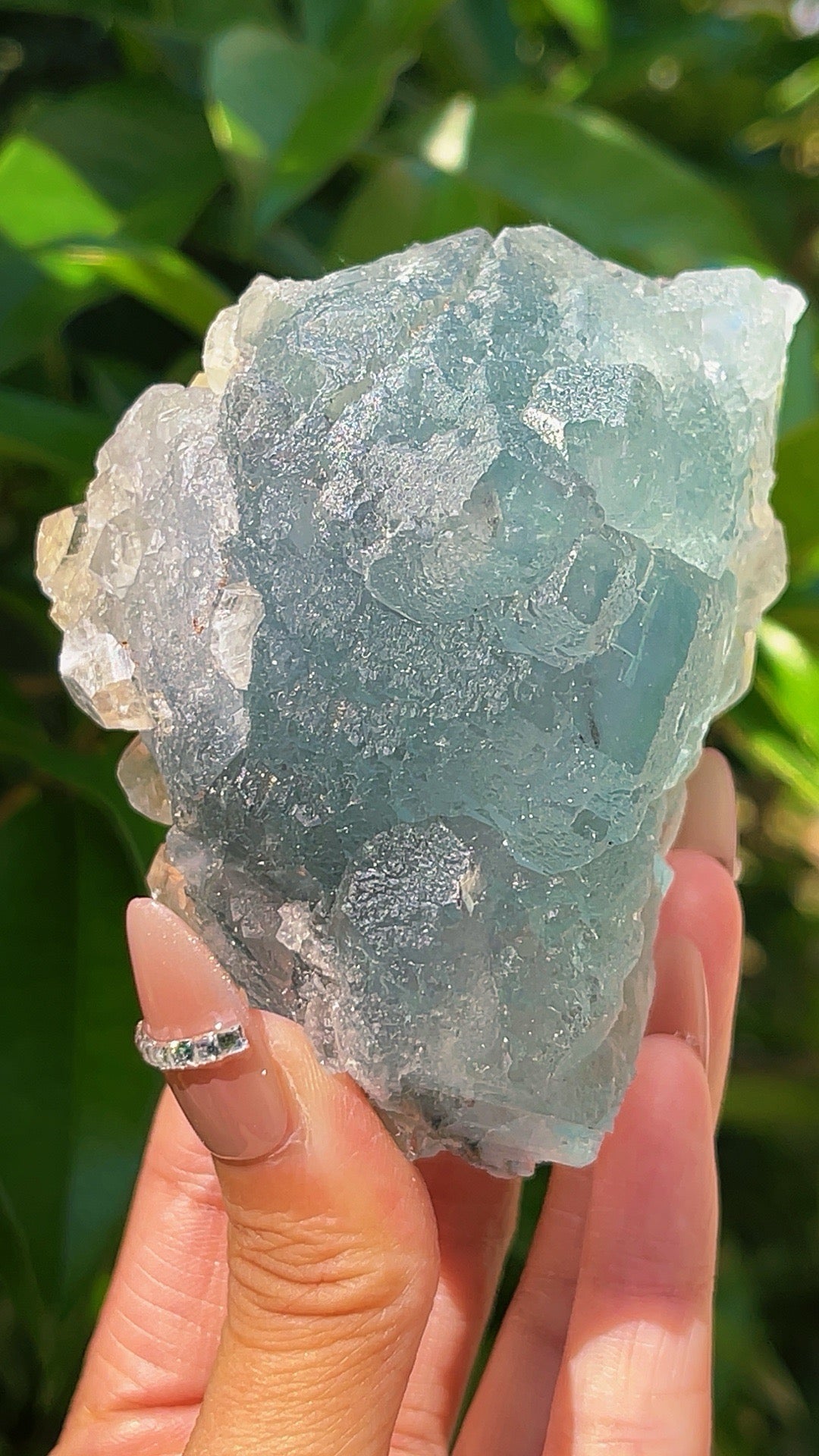5A  370G  Exquisite Natural calcite  blue mixed green Fluorite Crystal Cluster