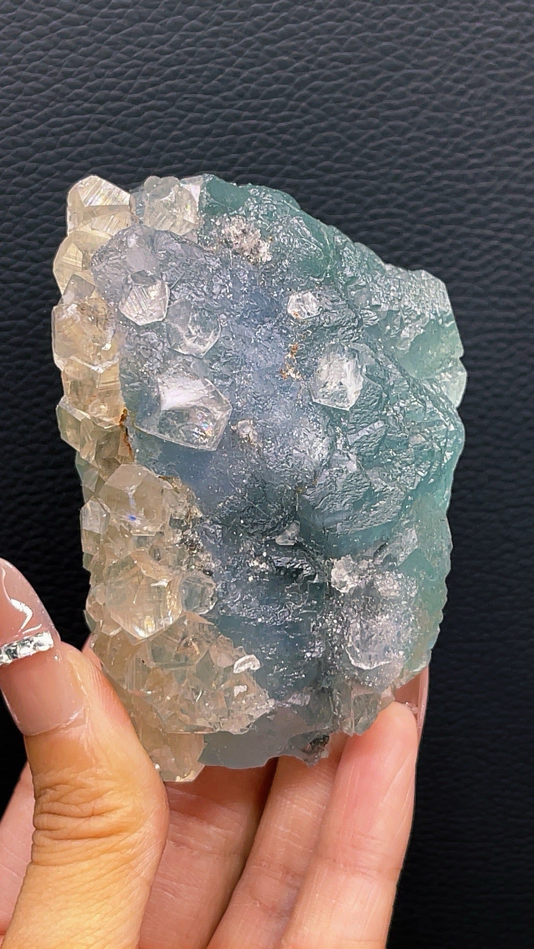 5A  370G  Exquisite Natural calcite  blue mixed green Fluorite Crystal Cluster