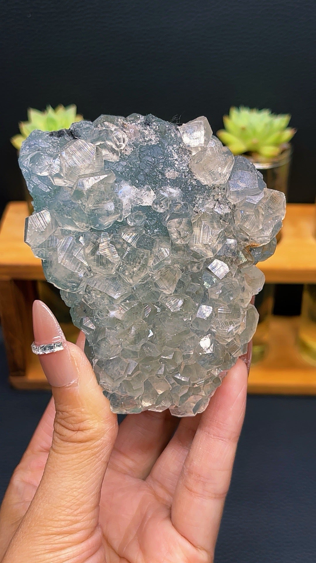 5A  370G  Exquisite Natural calcite  blue mixed green Fluorite Crystal Cluster