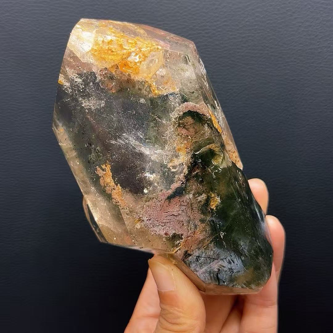 5A510G  Multi-color Phantom Quartz Crystal Point Ornament