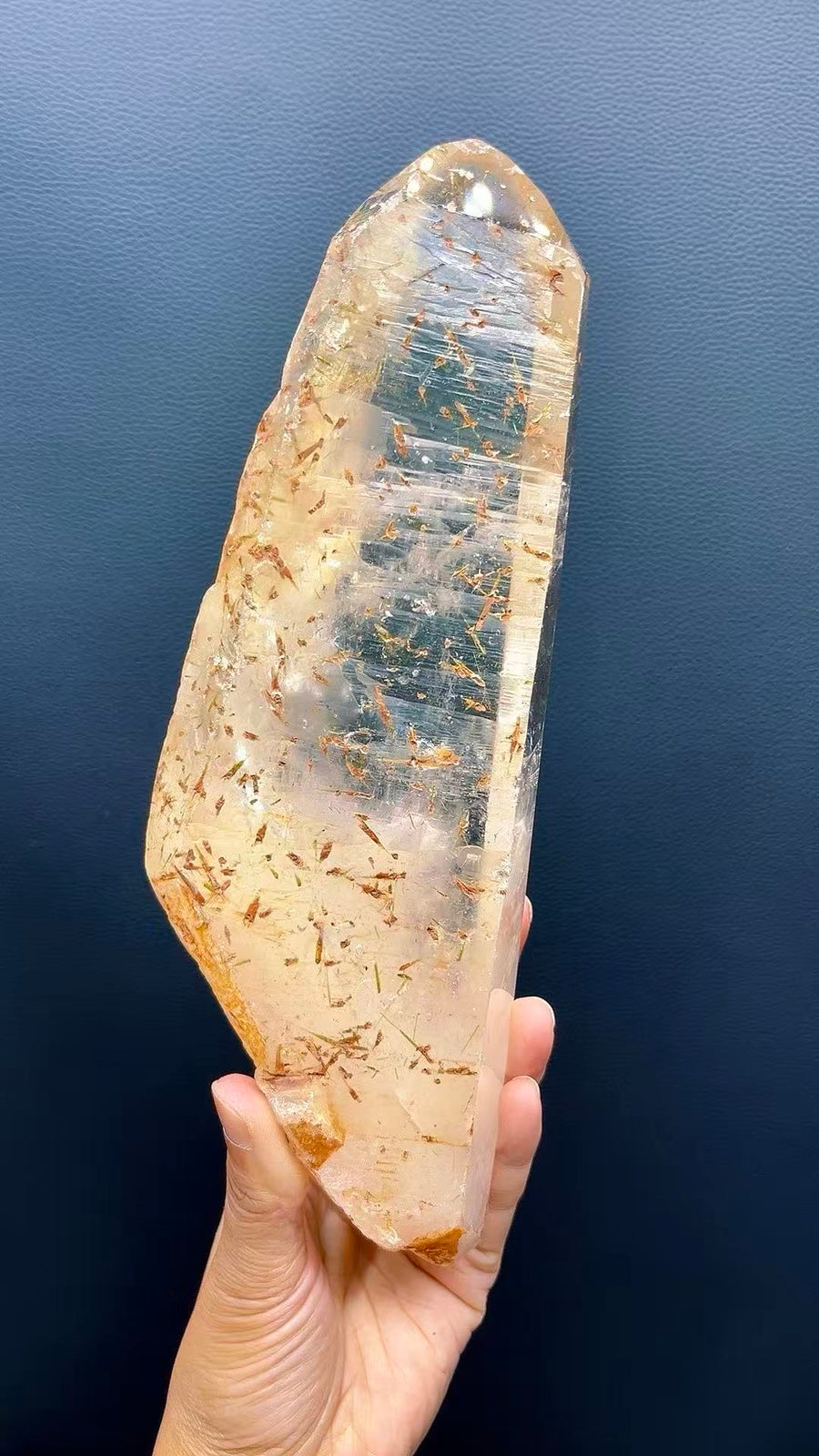 5A 1820G   Unique Pattern Green Tourmaline Red Bloom Quartz Wand Ornament
