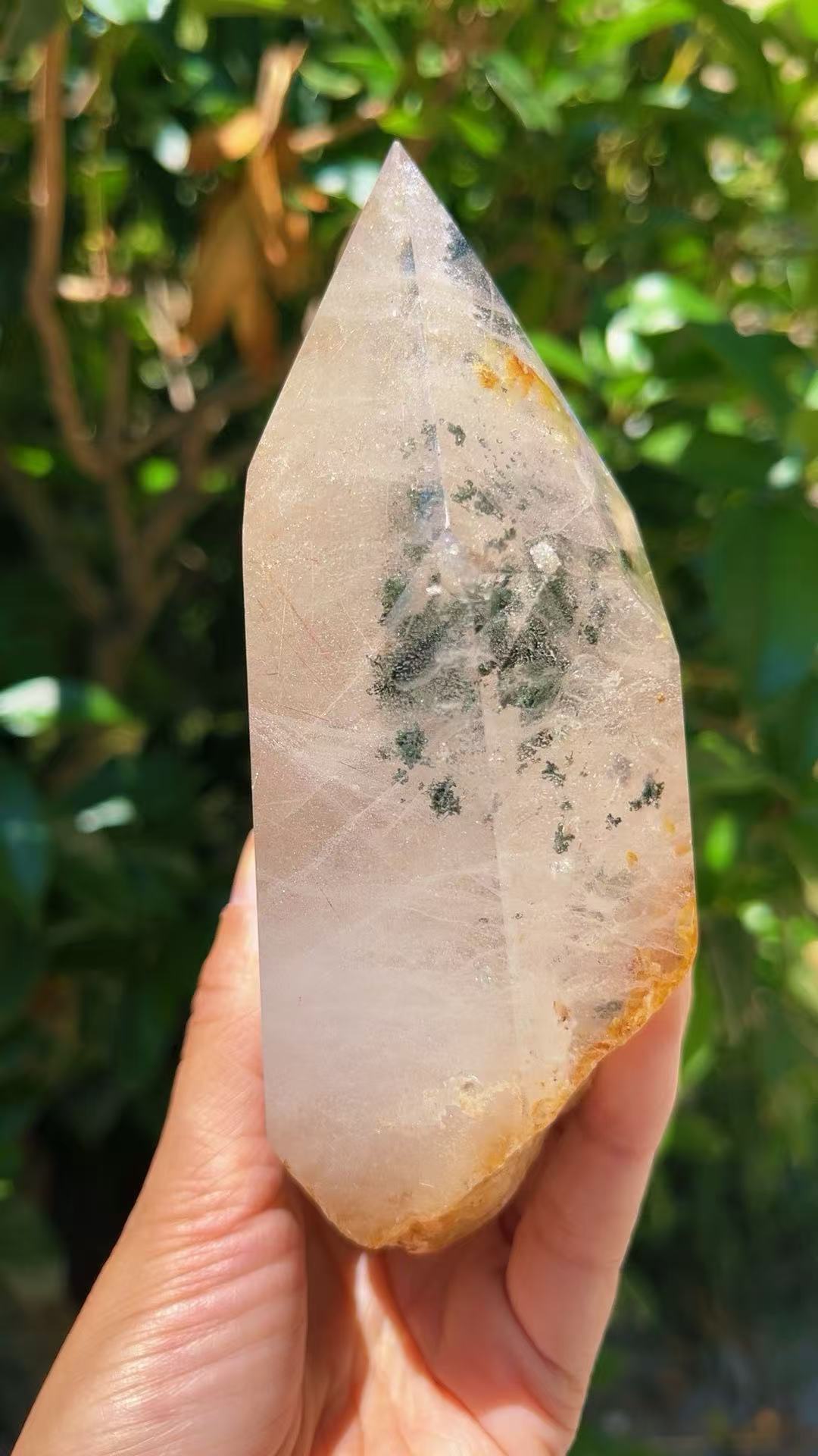 5A 1090G   Garden Quartz  and  White  Rutile  Crystal Column
