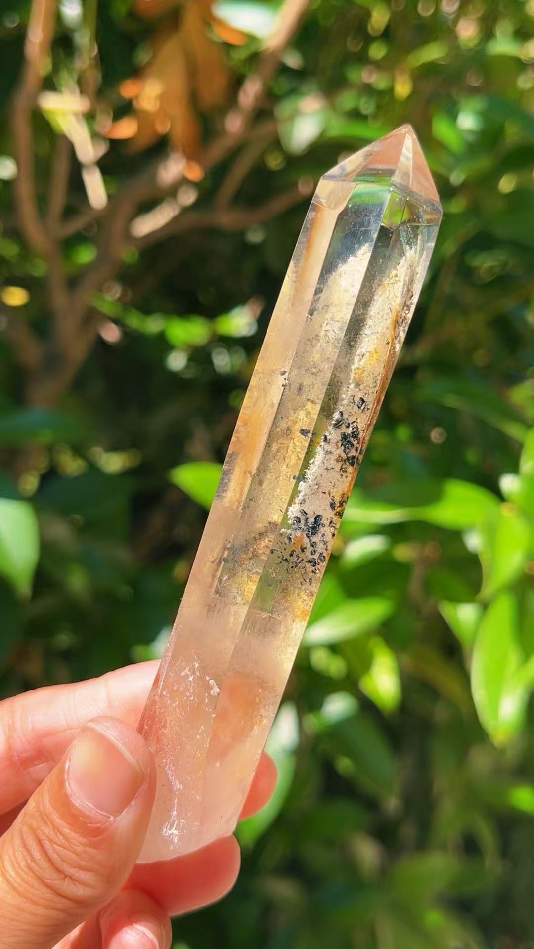 5A 310G   White Phantom Quartz High Transparency Black Tourmaline