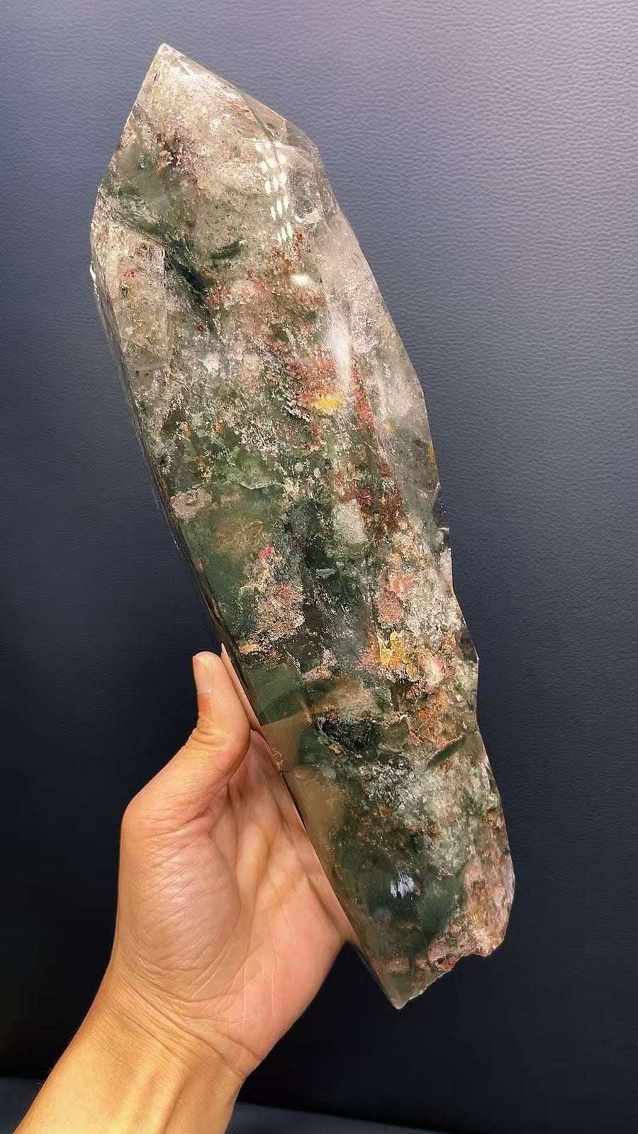 5A3120G   Premium Natural Double Terminated Green Phantom Point
