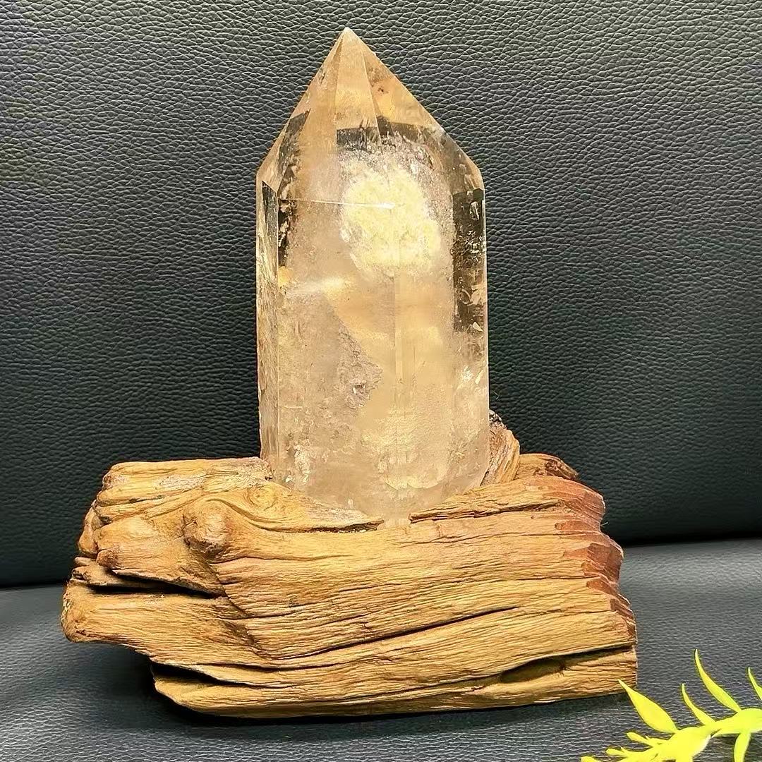 5A 1090G   Polished Hexagonal Natural White Phantom Crystal Point Decor