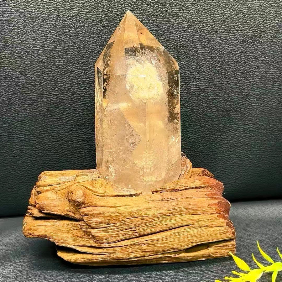 5A 1090G   Polished Hexagonal Natural White Phantom Crystal Point Decor