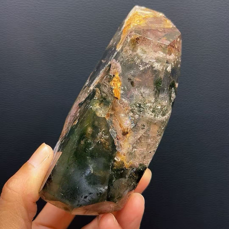 5A510G  Multi-color Phantom Quartz Crystal Point Ornament