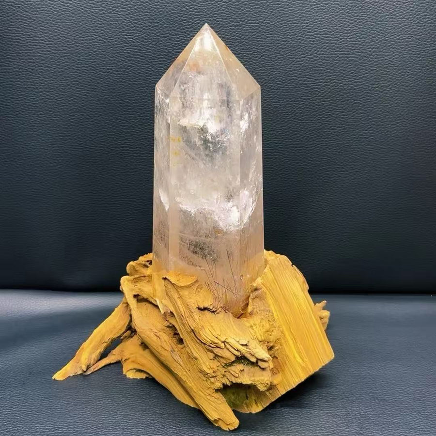 5A 1230G   Rainbow Rutilated Quartz Clear Quartz Pillar