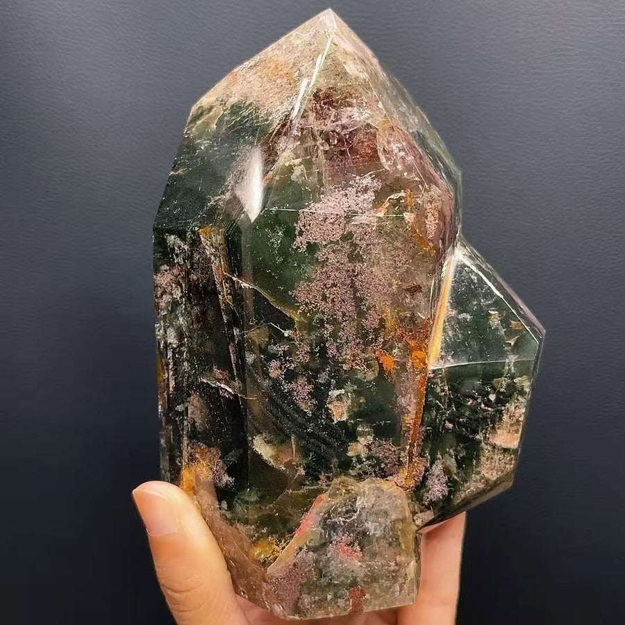 5A1820G   Layered Multi Inclusion Rainbow Phantom Crystal Point Decor