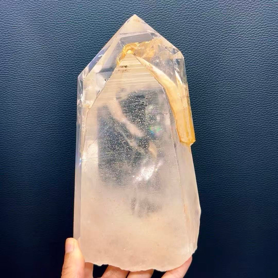 5A1680G  Hidden Mountain Yellow Flower Agate Crystal Column Ornament