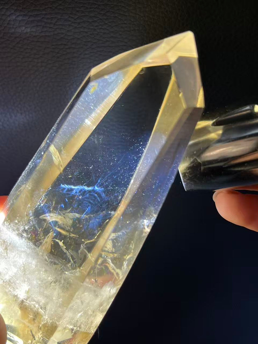 5A 360G AAA+ Natural PHANTOM mountain citrine tower Quartz Blue needle inside Energy Attract Wealth