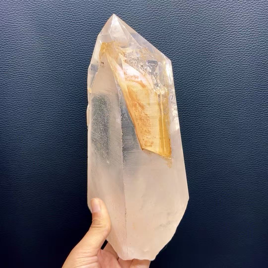 5A1680G  Hidden Mountain Yellow Flower Agate Crystal Column Ornament
