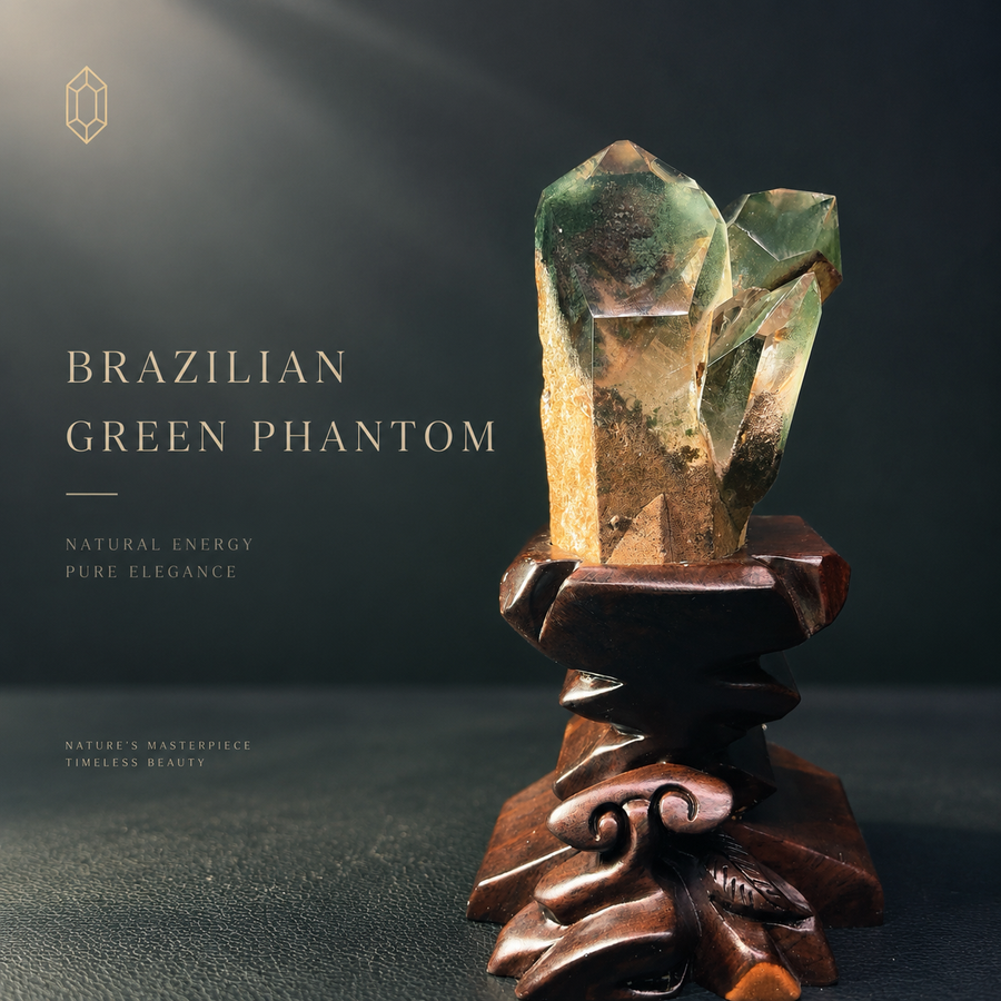 5A 1400G Natural Green Phantom GARDEN Quartz Cluster (WITH CUSTOM VARVING BASE)