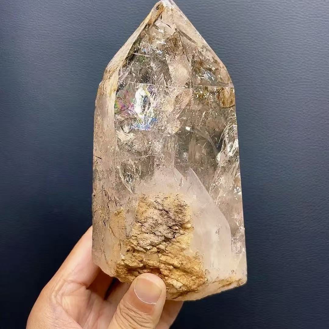5A1330G   Sparkling Iridescent Black Tourmaline Quartz Wand Ornament