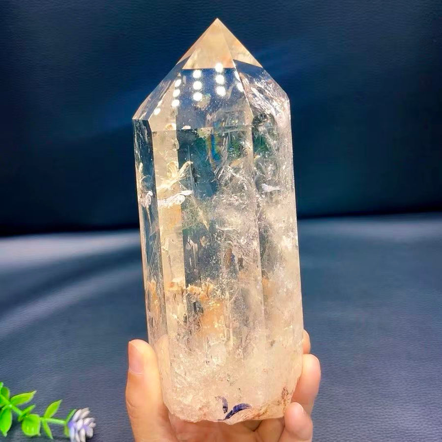 5A 1780G   Flashy Rainbow Blue Needle Crystal Column Ornament