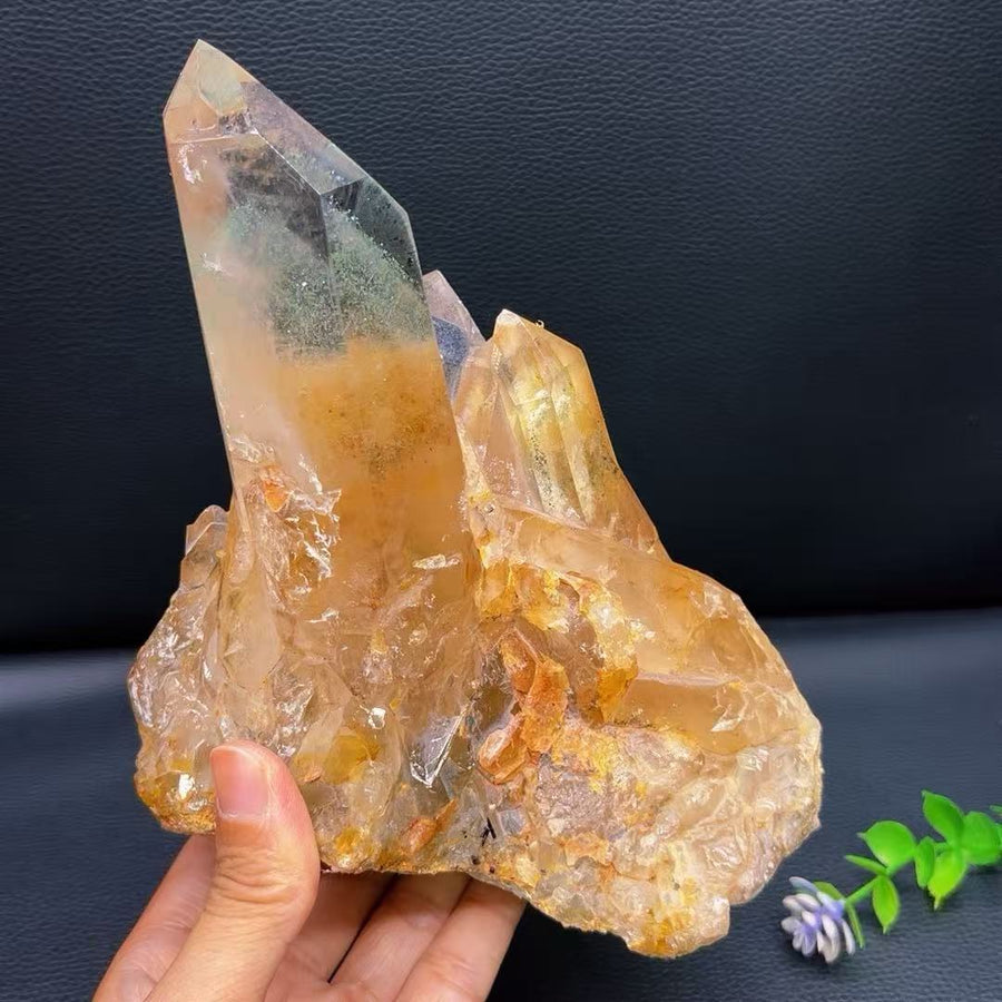 5A 1720G  Green Phantom Citrine Cluster Ornament