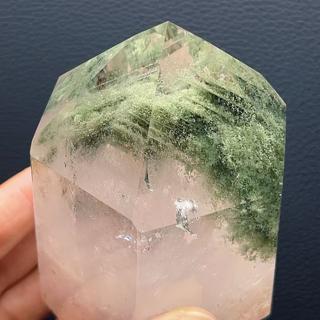 5A500G  Unique Subtle Hidden Mountain Green Quartz Wand Accented with Red Phantom