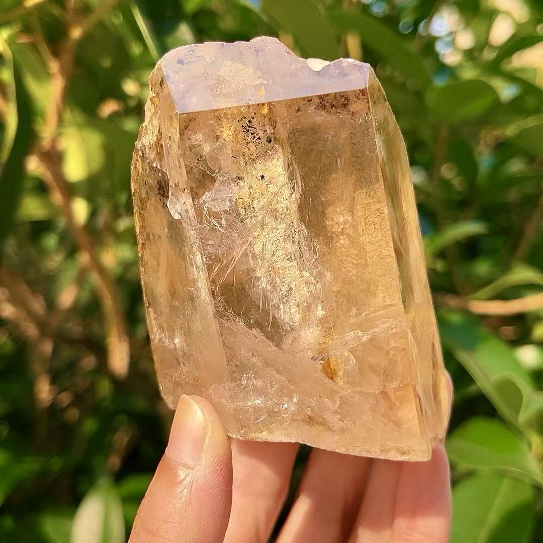 5A 610G  Clear Quartz Point with Golden Yellow Flower & Mountain-in-Mountain Inclusion