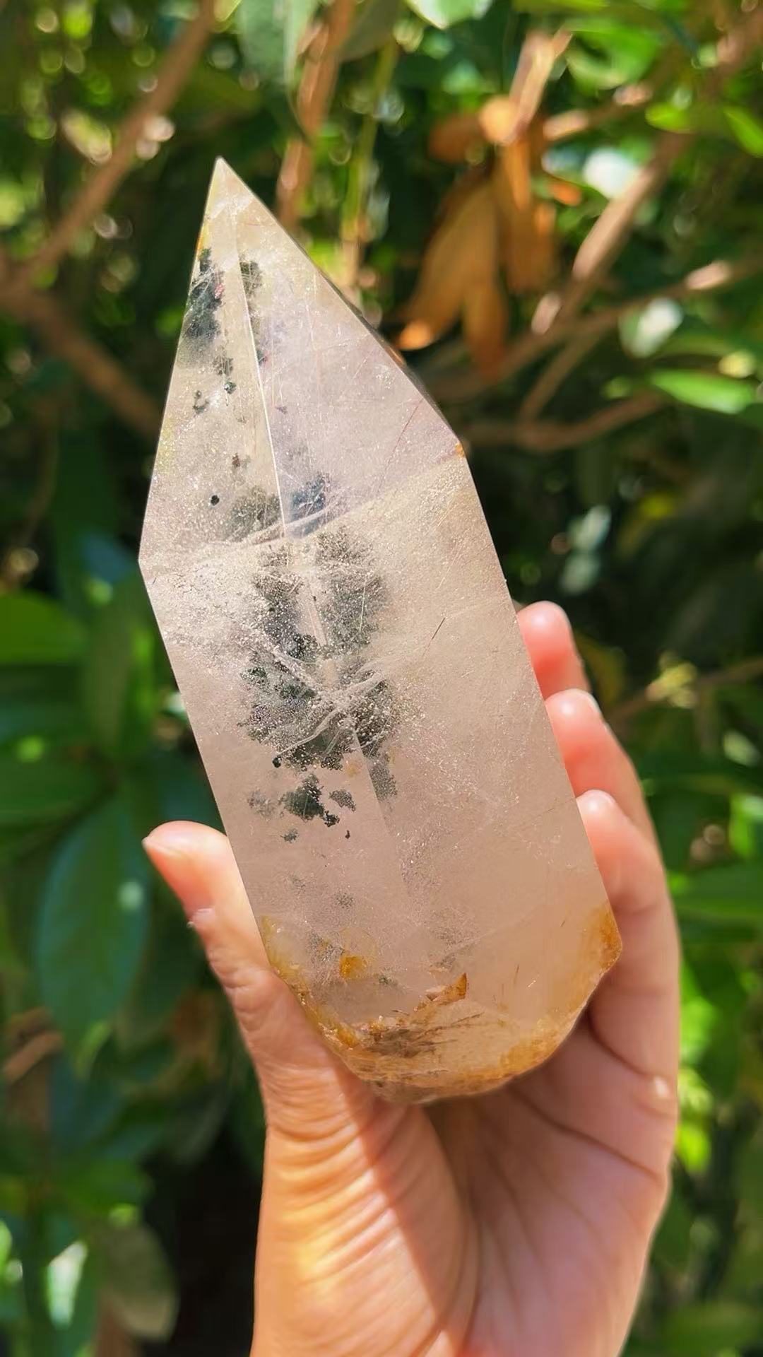 5A 1090G   Garden Quartz  and  White  Rutile  Crystal Column