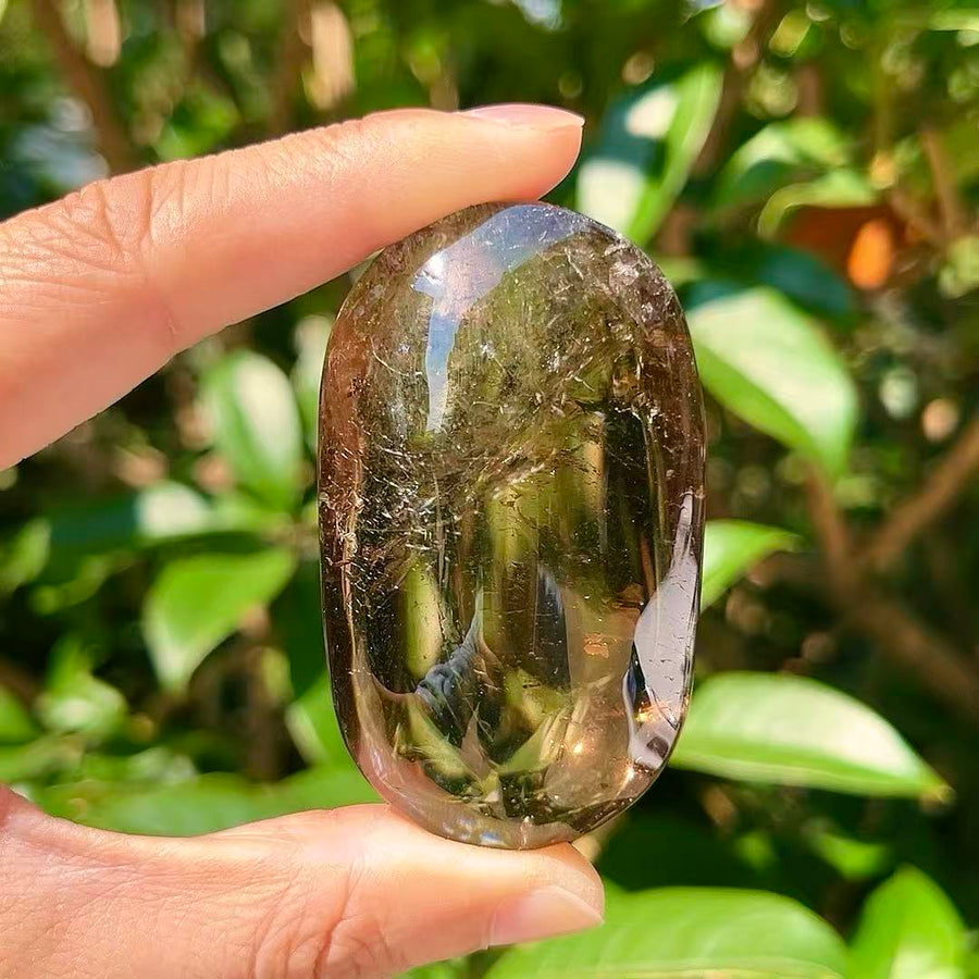 5A170G   High-clarity Smoky Quartz Palm Stone