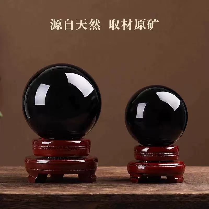 Nartural black obsidian sphere pure solid stone office crafts healing wholesale