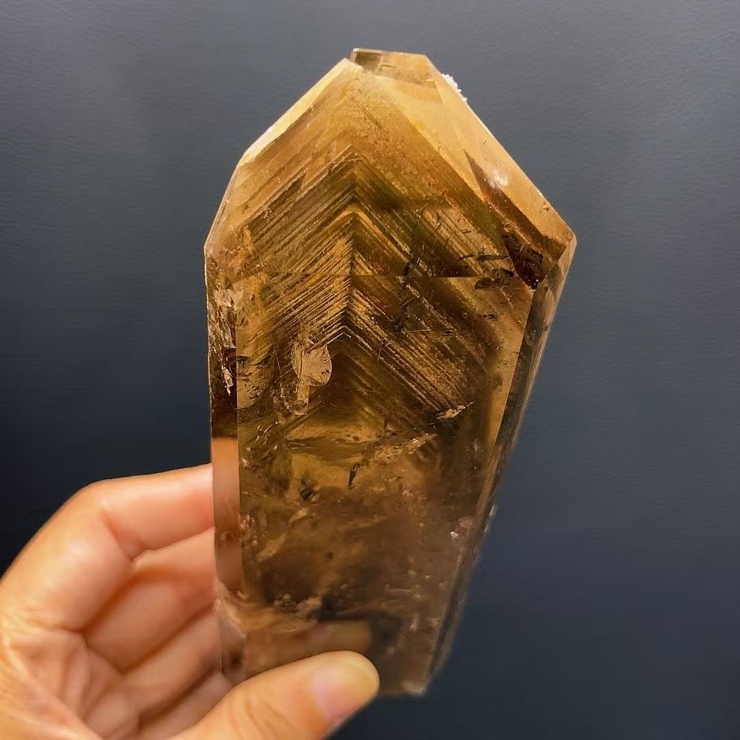 5A 400G  Warm Smoky Quartz Hidden Landscape Crystal Column Decor