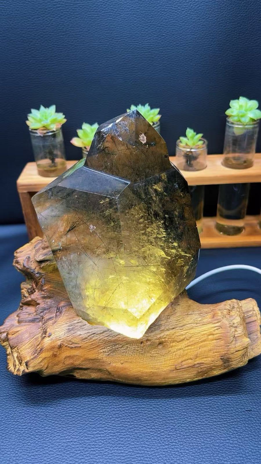 5A 1500G   Natural  Black Tourmaline smoky Quartz Tower Ornament
