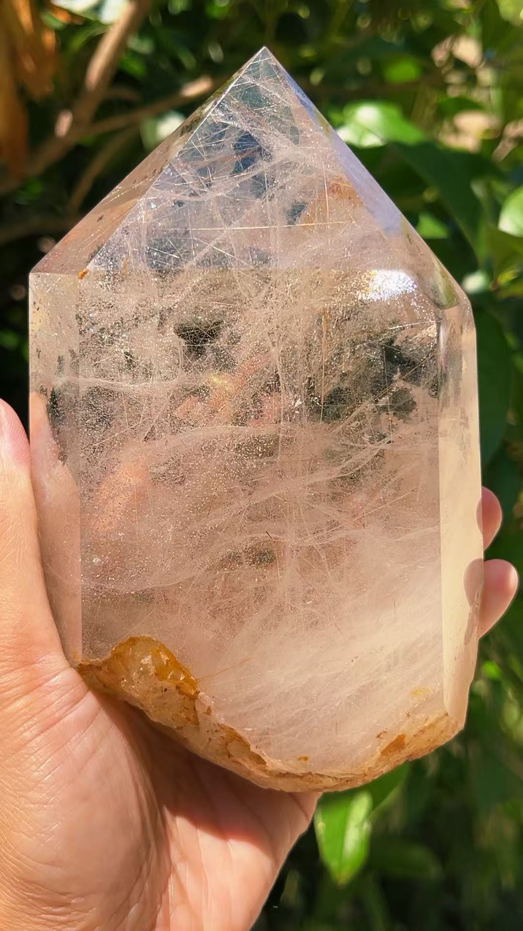 5A 1090G   Garden Quartz  and  White  Rutile  Crystal Column