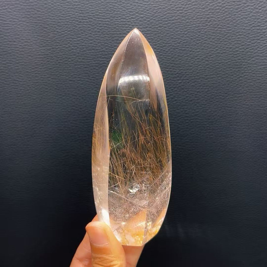 5A320G   Super Clear Rutilated Quartz Column Ornament