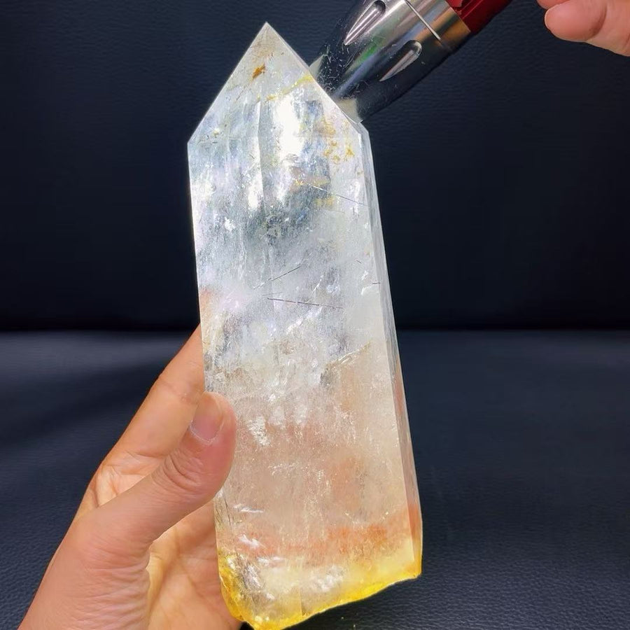 5A 1230G   Rainbow Rutilated Quartz Clear Quartz Pillar