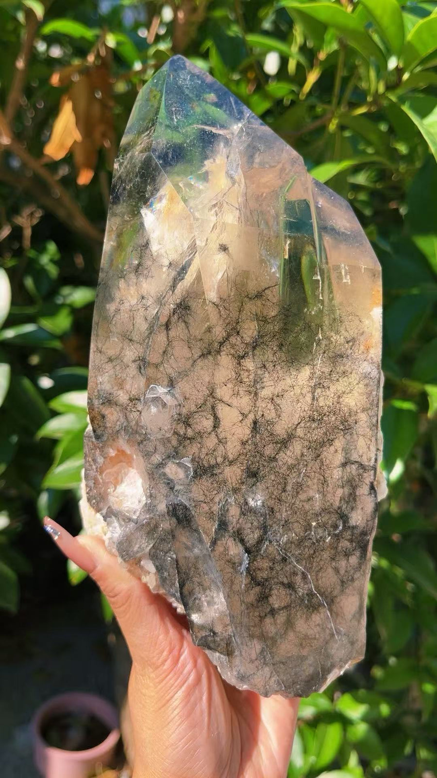 5A  2250G  Black Rutilated Quartz  Clear Quartz Ornament