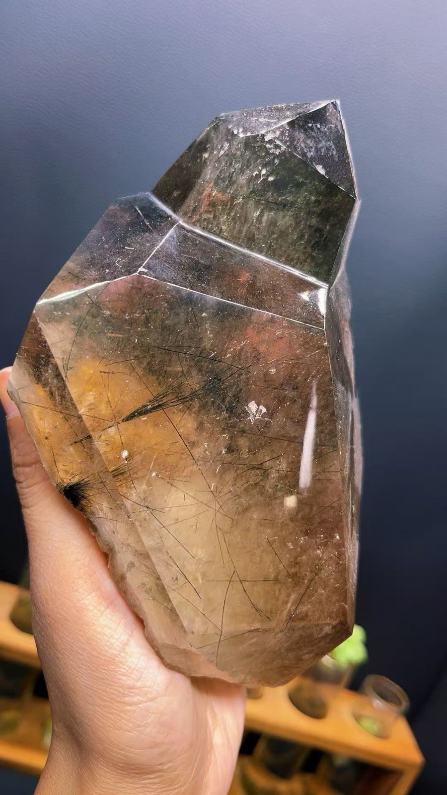 5A 1500G   Natural  Black Tourmaline smoky Quartz Tower Ornament