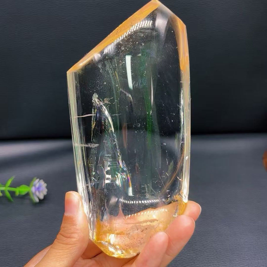 5A 800G   Lrregular Black Rutilated Quartz Ornanment With Rainbow