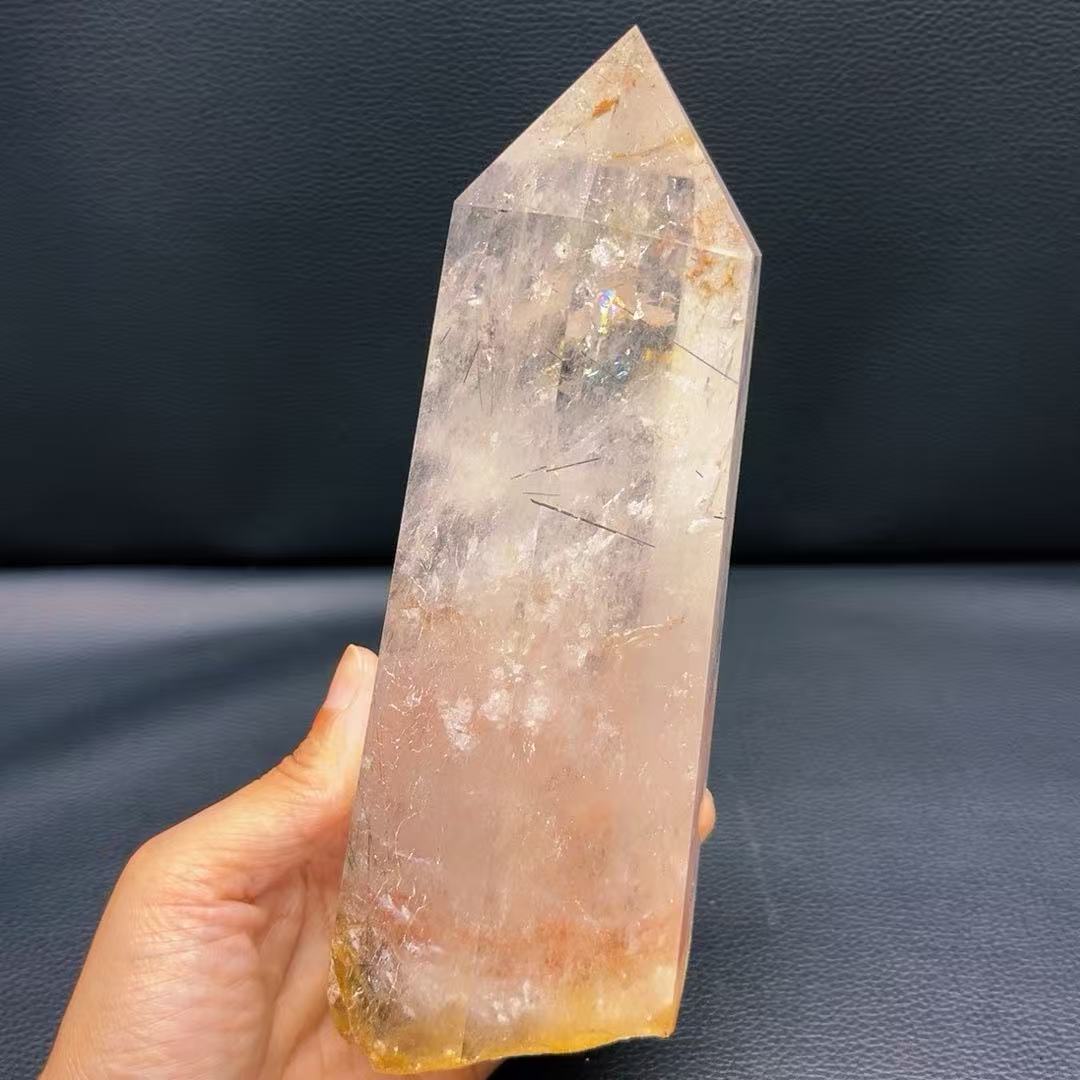 5A 1230G   Rainbow Rutilated Quartz Clear Quartz Pillar