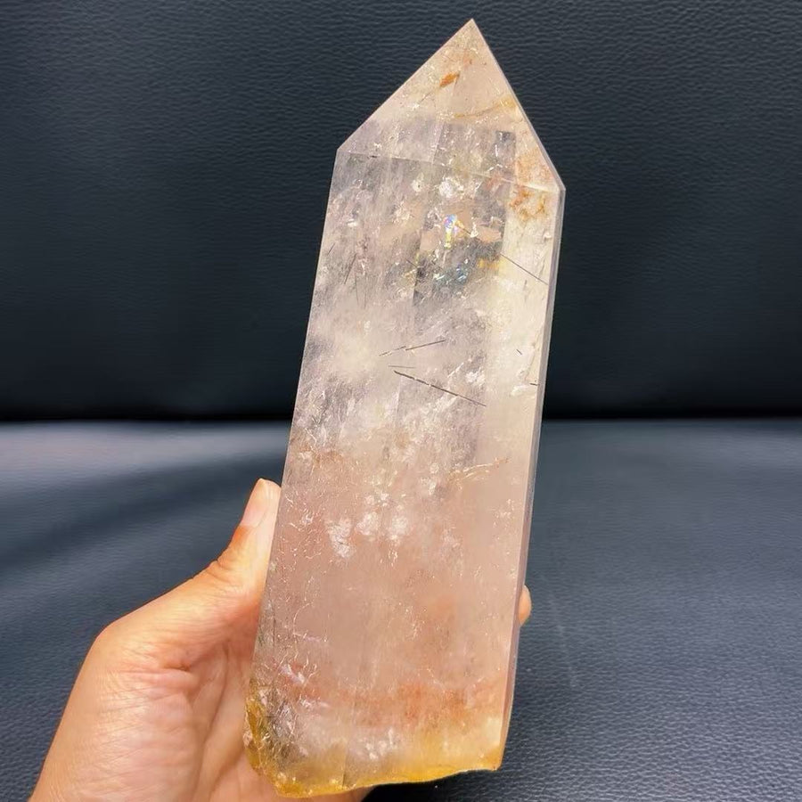 5A 1230G   Rainbow Rutilated Quartz Clear Quartz Pillar