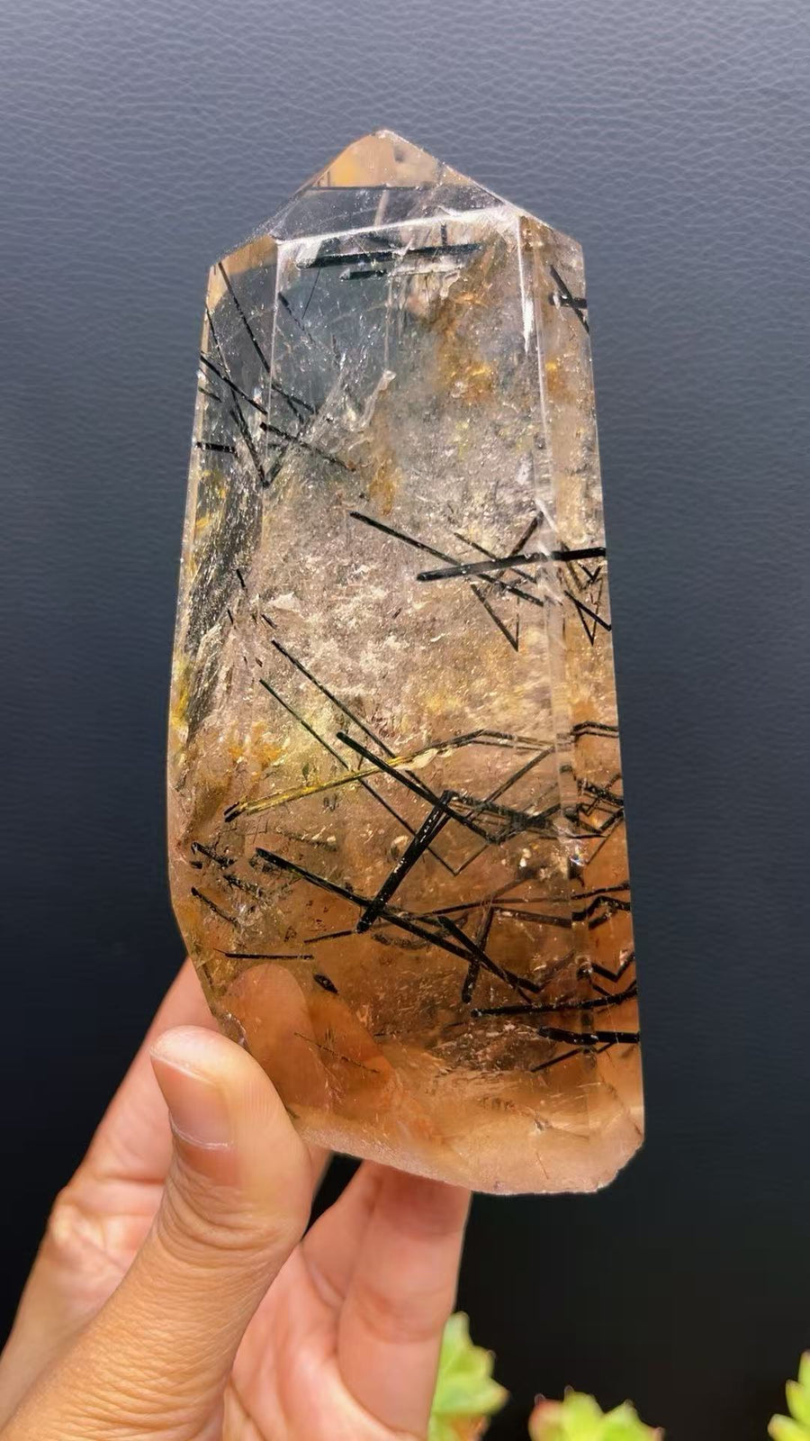 5A 470G   Natural  Black Tourmaline smoky Quartz Tower Ornament