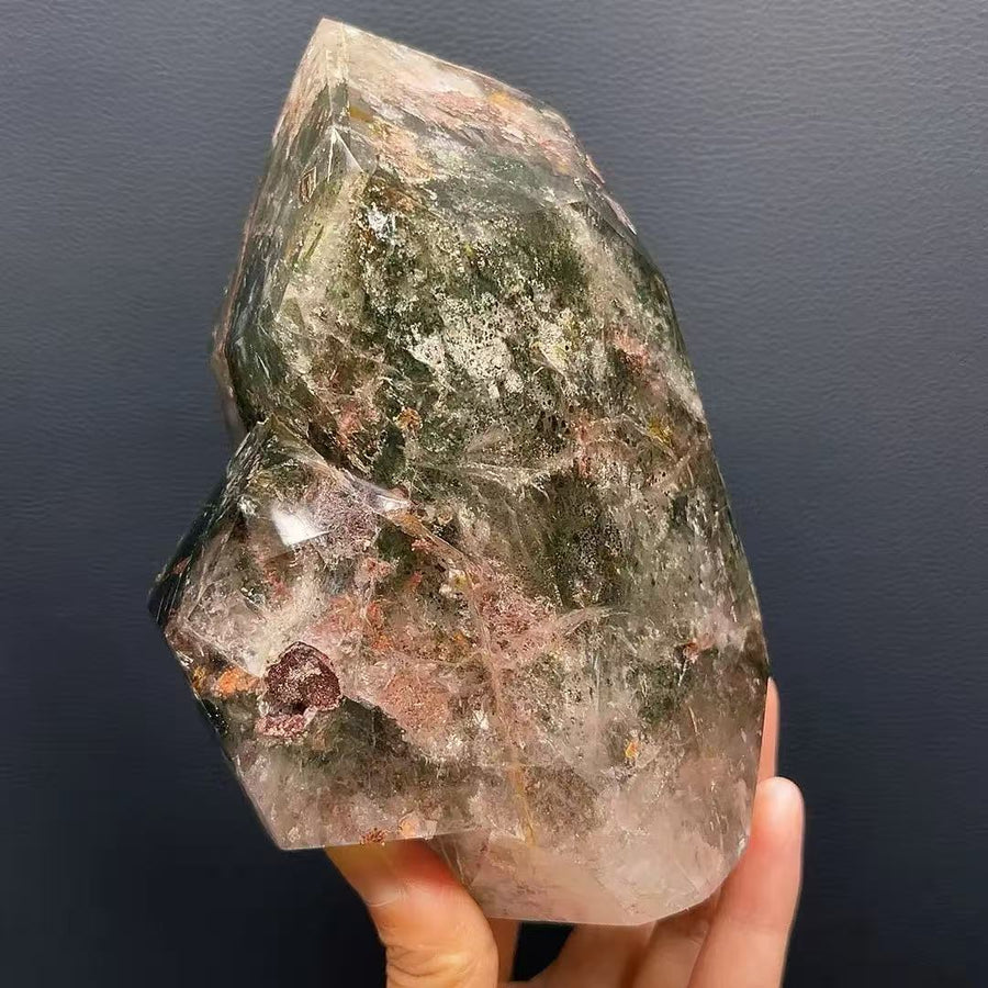 5A1820G   Layered Multi Inclusion Rainbow Phantom Crystal Point Decor