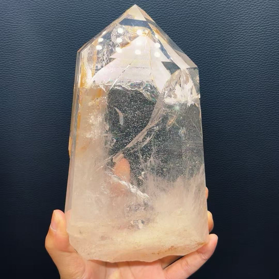 5A1680G  Hidden Mountain Yellow Flower Agate Crystal Column Ornament