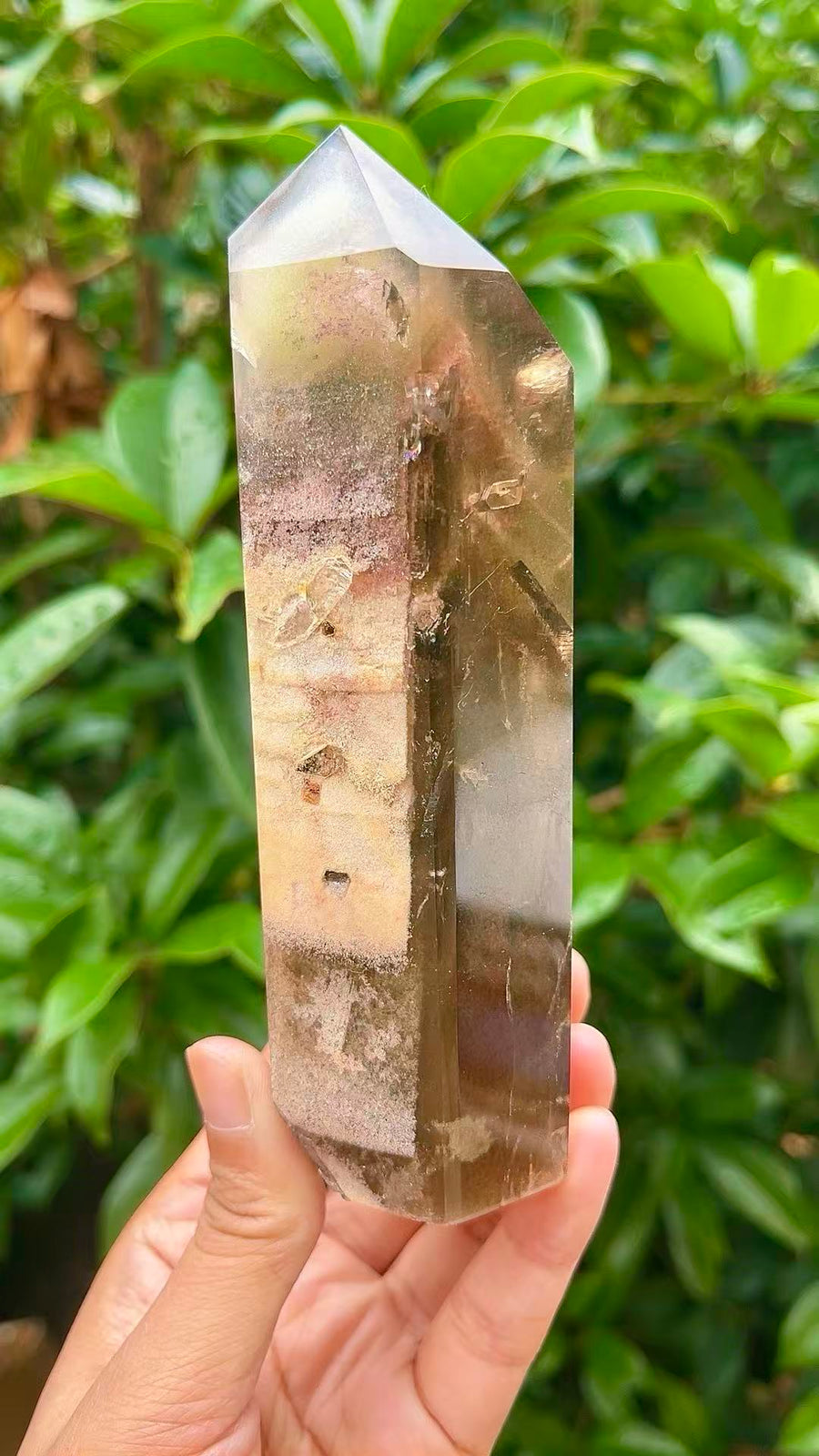 5A 470G  Natural Hidden Mountain Green Phantom Quartz Column Ornament