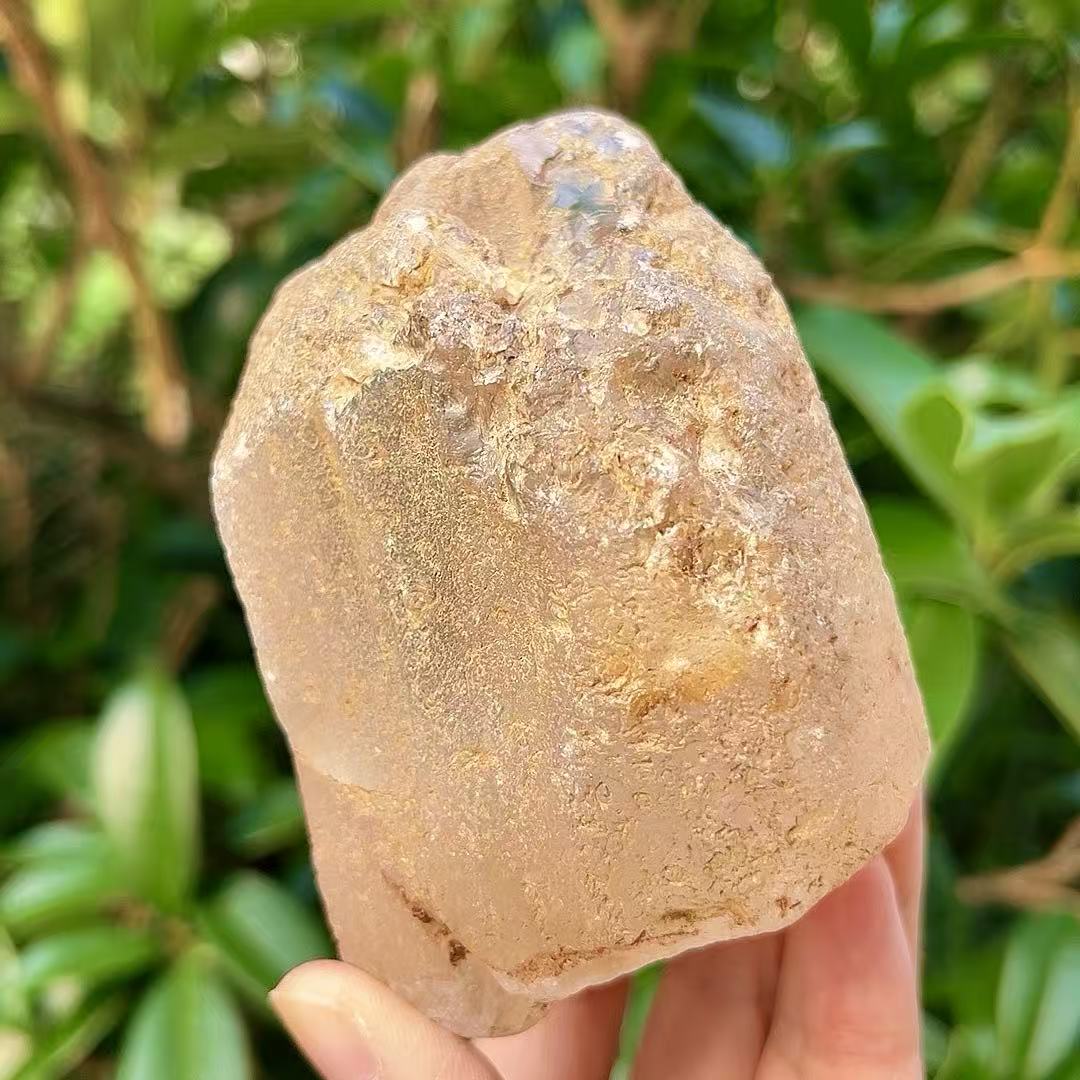 5A 610G  Clear Quartz Point with Golden Yellow Flower & Mountain-in-Mountain Inclusion