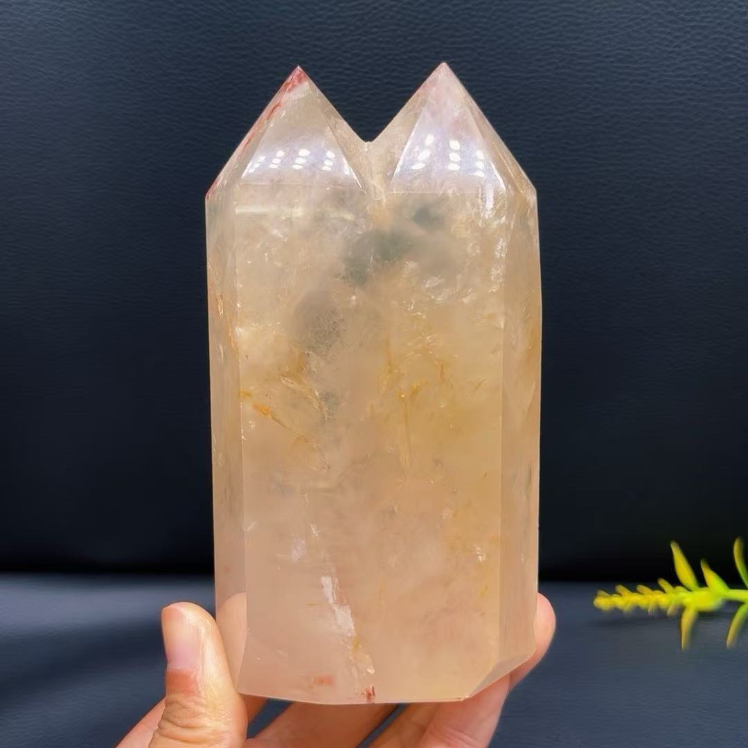 5A 520G  White Rutilated Quartz Double Point Pillar