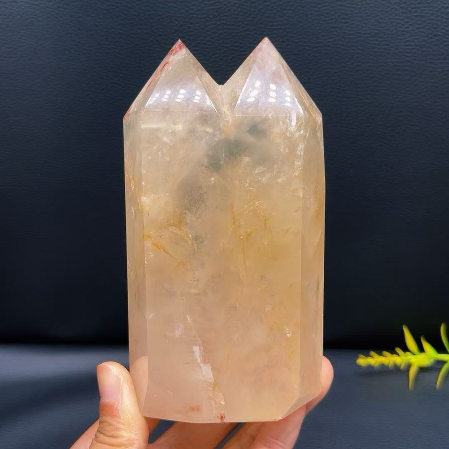 5A 520G  White Rutilated Quartz Double Point Pillar