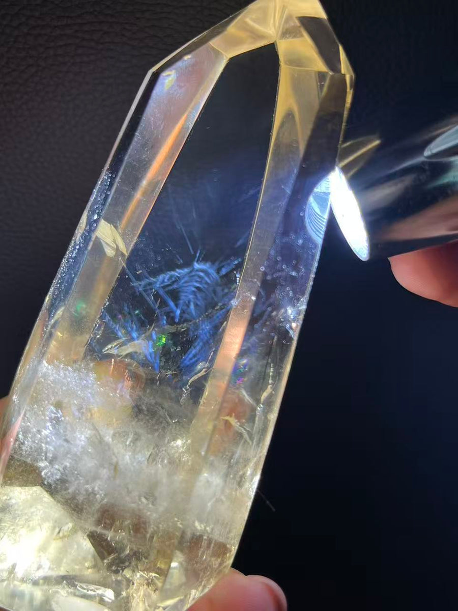 5A 360G AAA+ Natural PHANTOM mountain citrine tower Quartz Blue needle inside Energy Attract Wealth