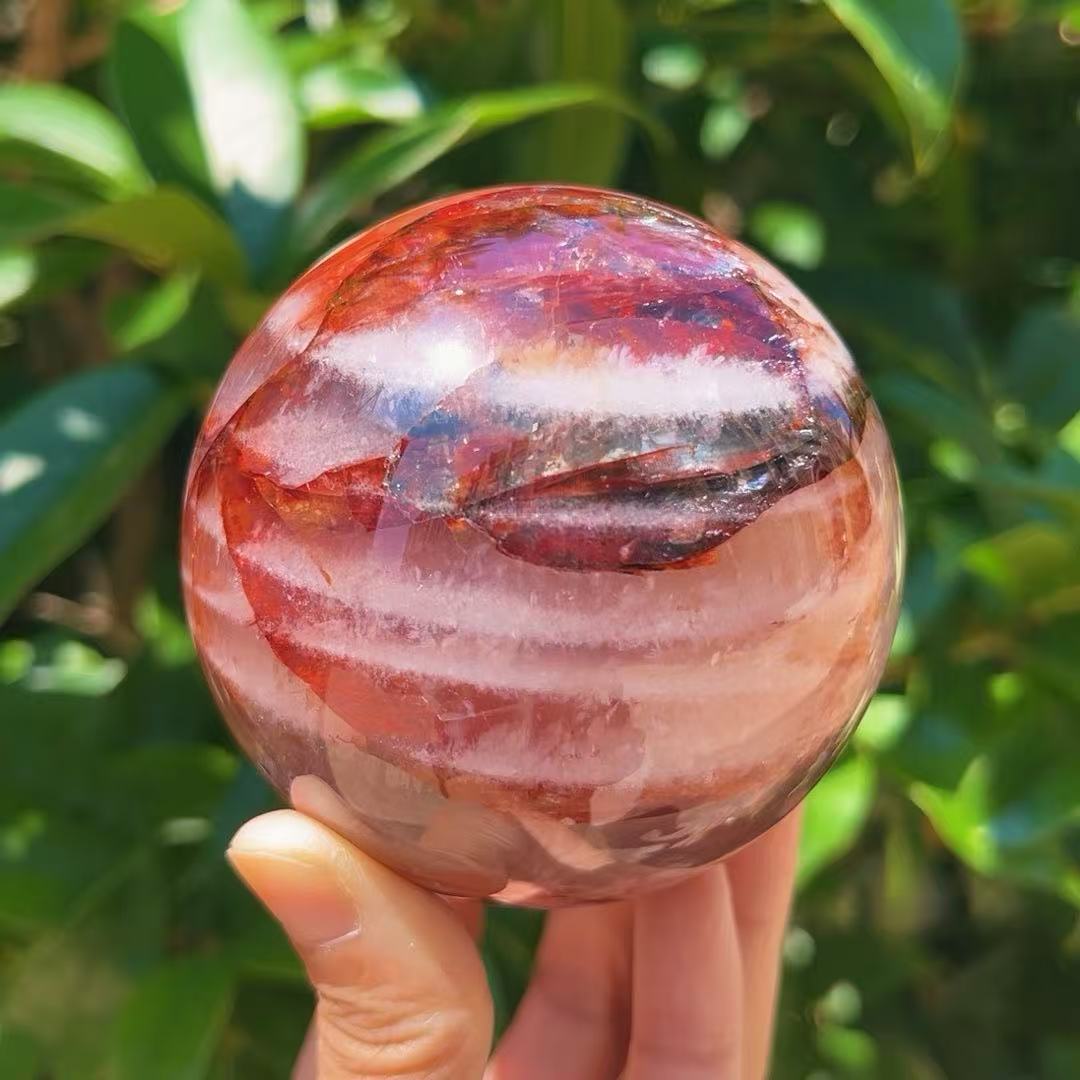 Sparkling Red & Yellow Flower Quartz Sphere