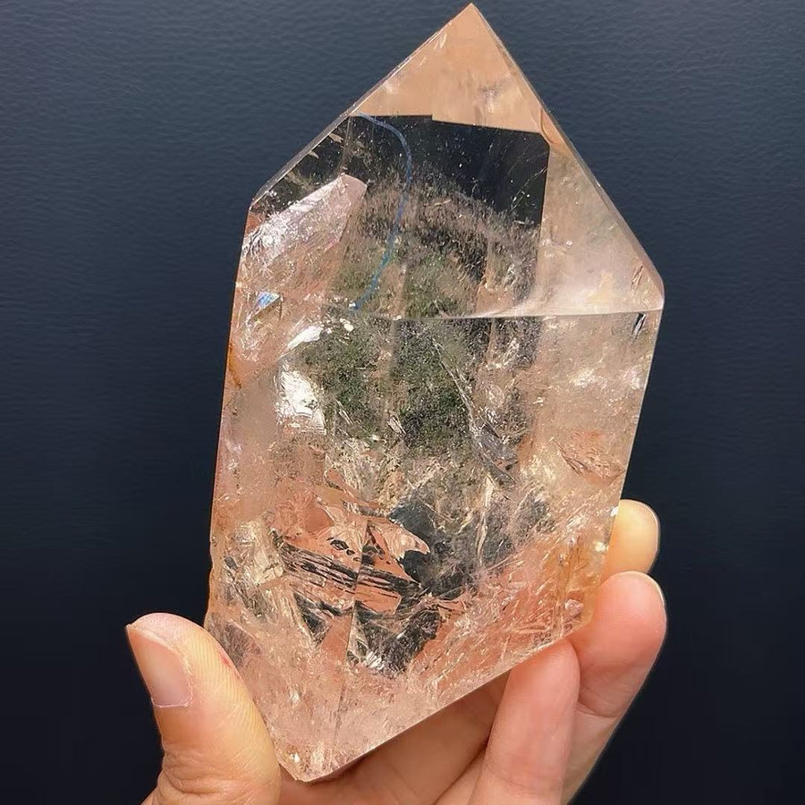 5A600G  Transparent Green Phantom Point with Natural Liquid Inclusion & Crystal-in-Crystal