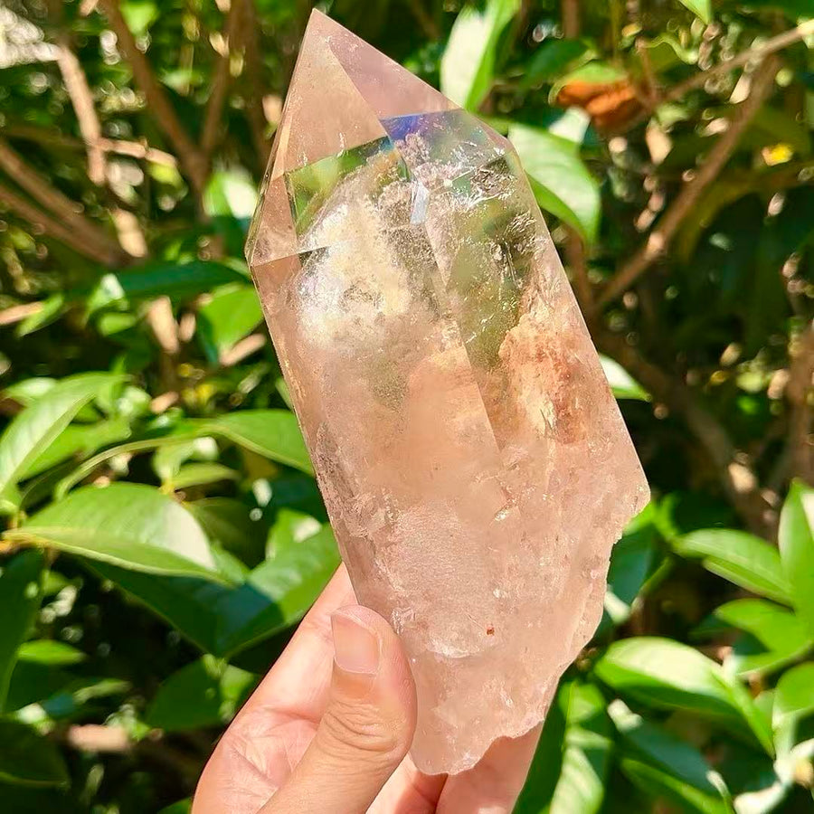 5A 1090G   Polished Hexagonal Natural White Phantom Crystal Point Decor
