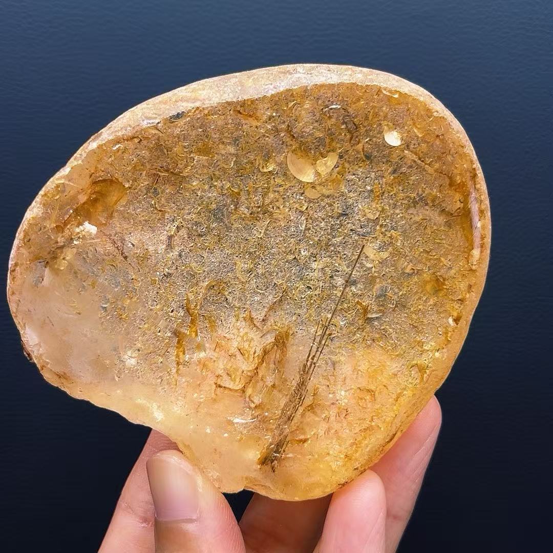 5A600G   Premium Freeform Yellow Flower Quartz with Black Tourmaline Decor