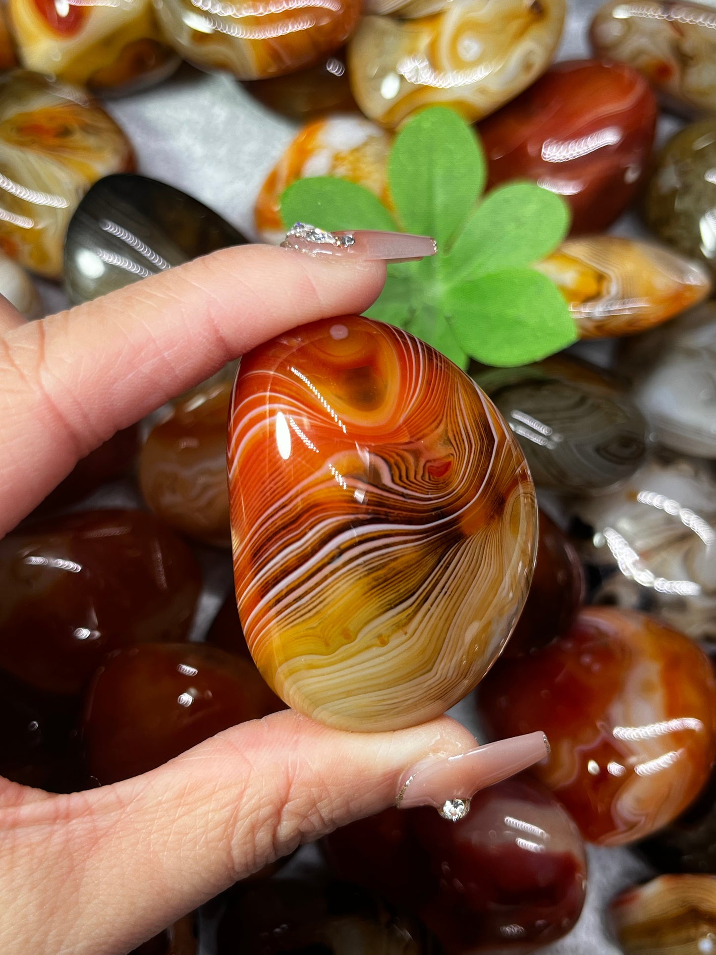 5A70G   Premium Natural Silk Agate Pocket Palm Stone