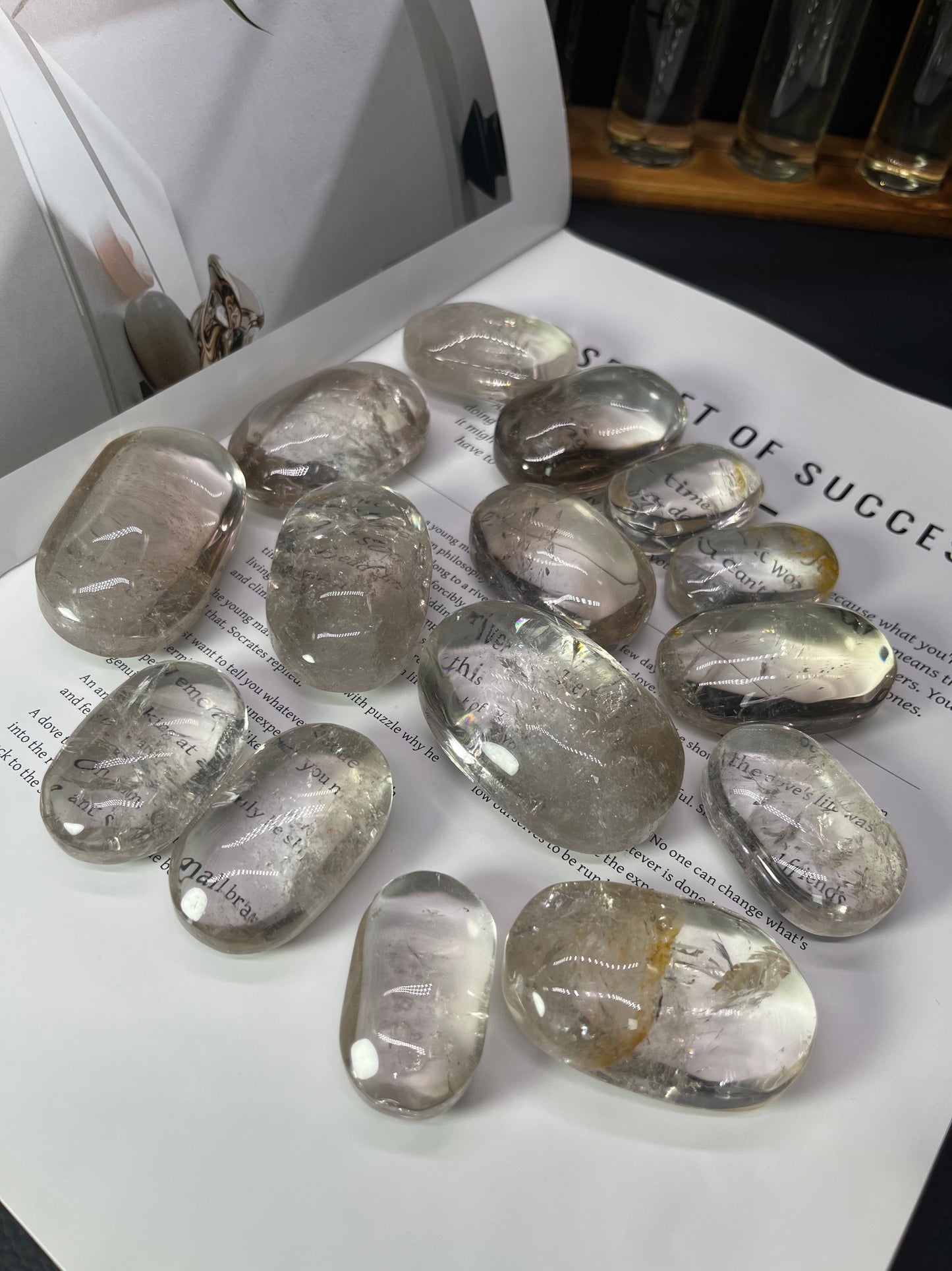 5A60G   Premium Clear & Smoky Quartz Palm Stones
