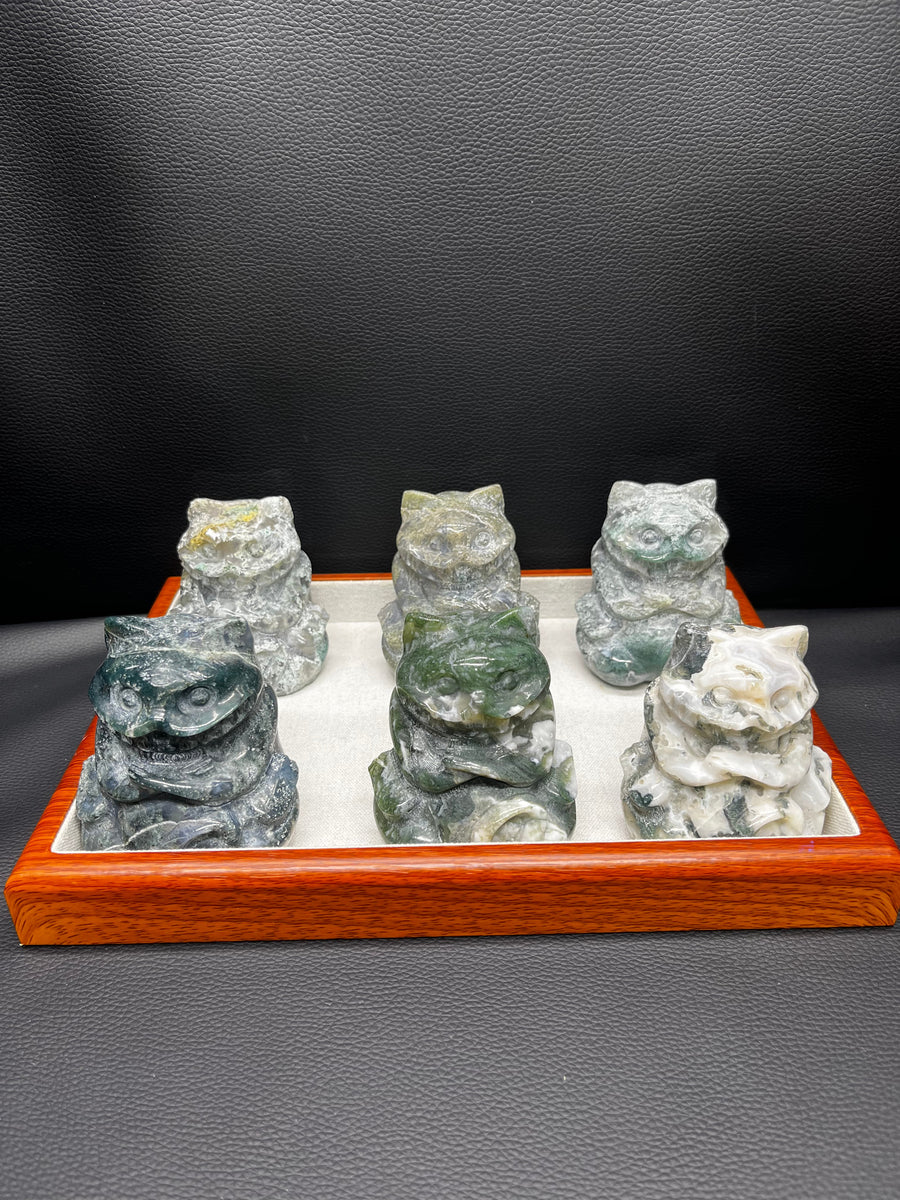 5A320G   Premium Moss Agate Cat Carving
